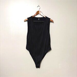 Shein Curve Black Ribbed Sleeveless Bodysuit W/ Snap Closure 2XL Polyester Blend